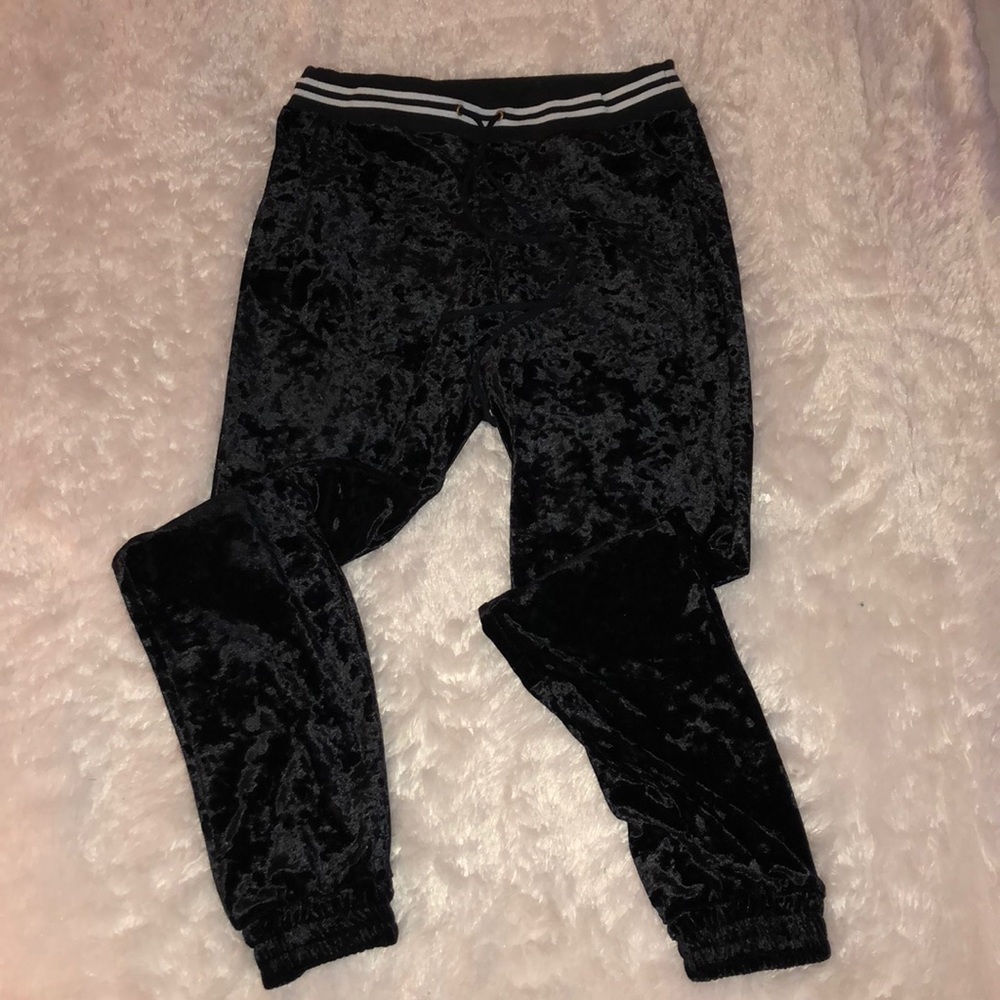 Black crushed velvet joggers